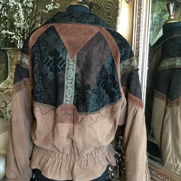 Vintage Winlit brown leather multi print bomber jacket - Picture 2 of 10